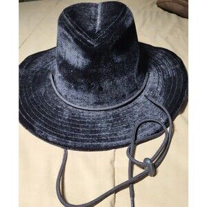 STS Hats Black Velour Cowboy Hat with Chin Strap Small